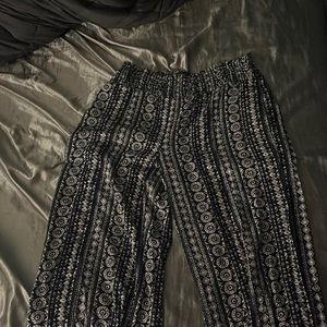 Navy and white patterned flowy pants